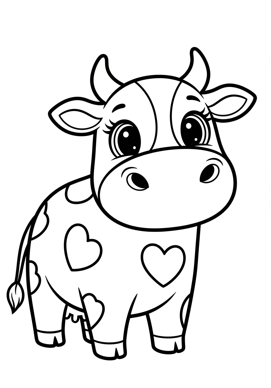 Desenho de Vaca com corações para colorir