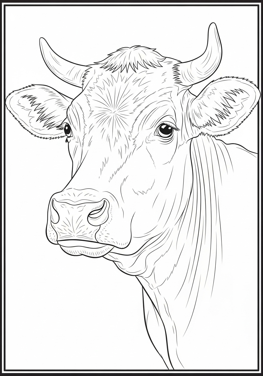 Desenho de Vaca com detalhe do rosto para colorir