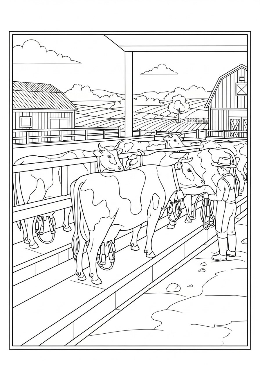 Desenho de Vaca em fazenda para colorir