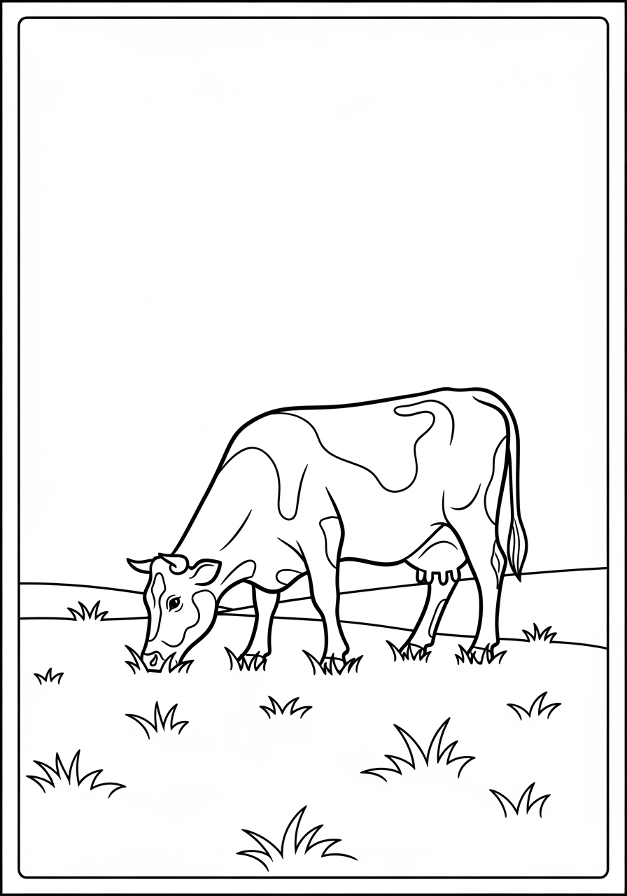 Desenho de Vaca pastando em um campo para colorir