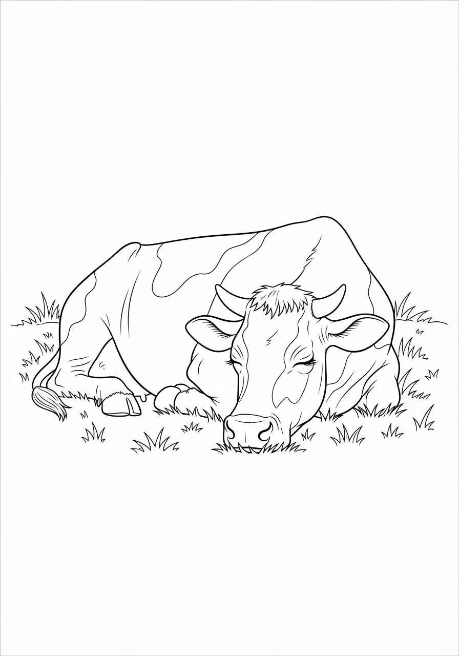 Desenho de Vaca deitada na grama para colorir