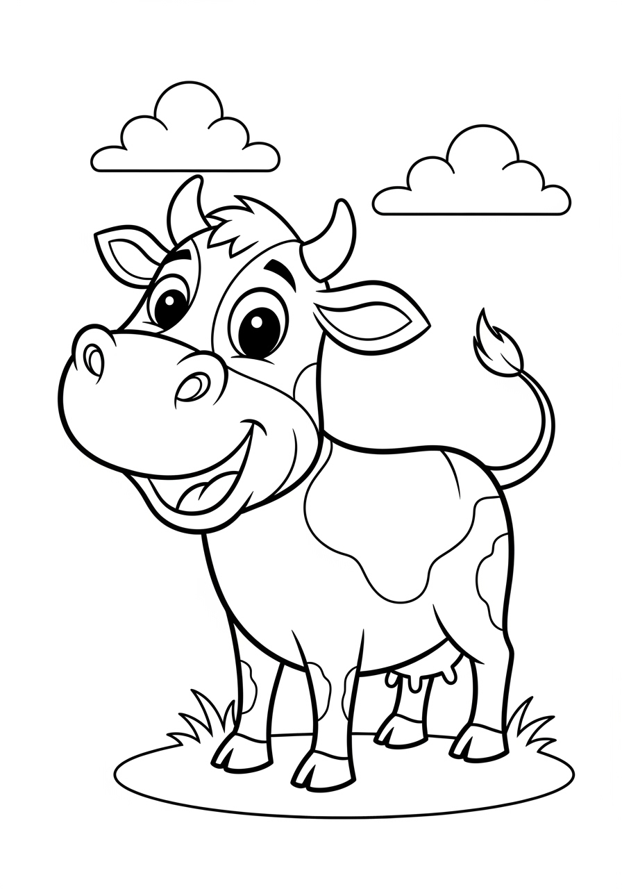 Desenho de Vaca simpática em campo para colorir
