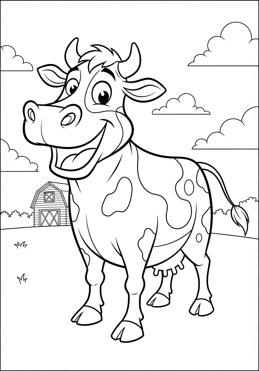 Desenho de Vaca sorridente no campo para colorir