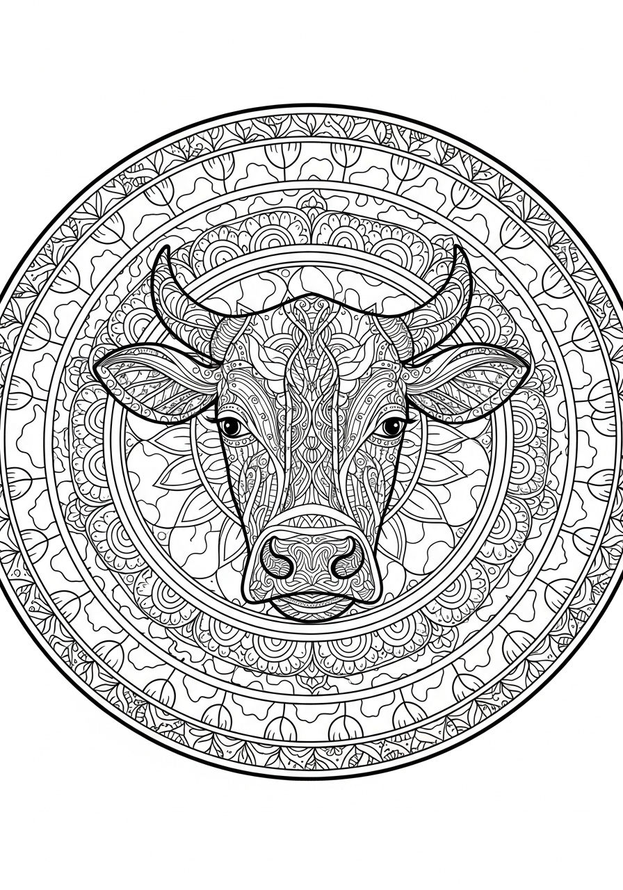 Desenho de Vaca com detalhes florais para colorir
