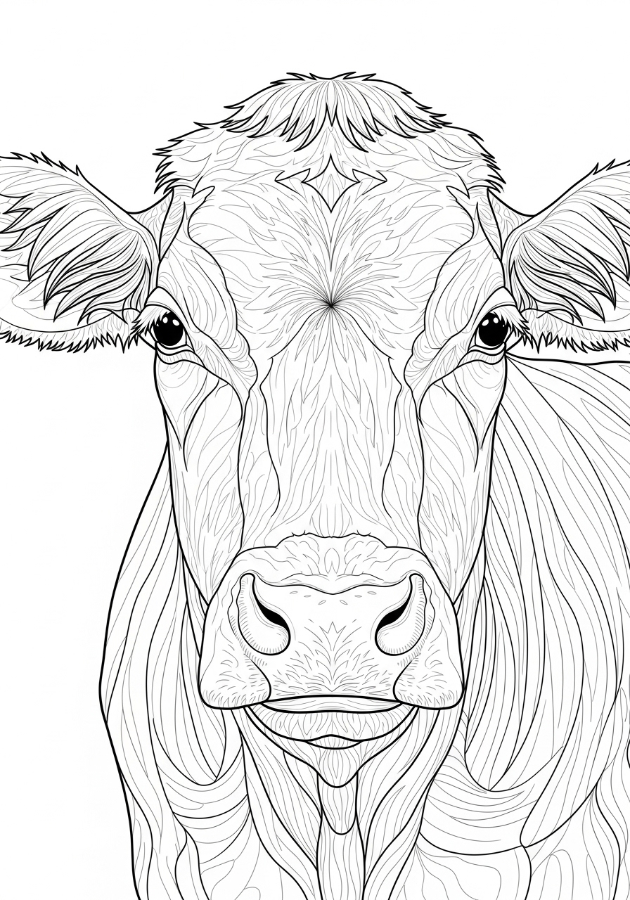 Desenho de Vaca com contornos detalhados para colorir