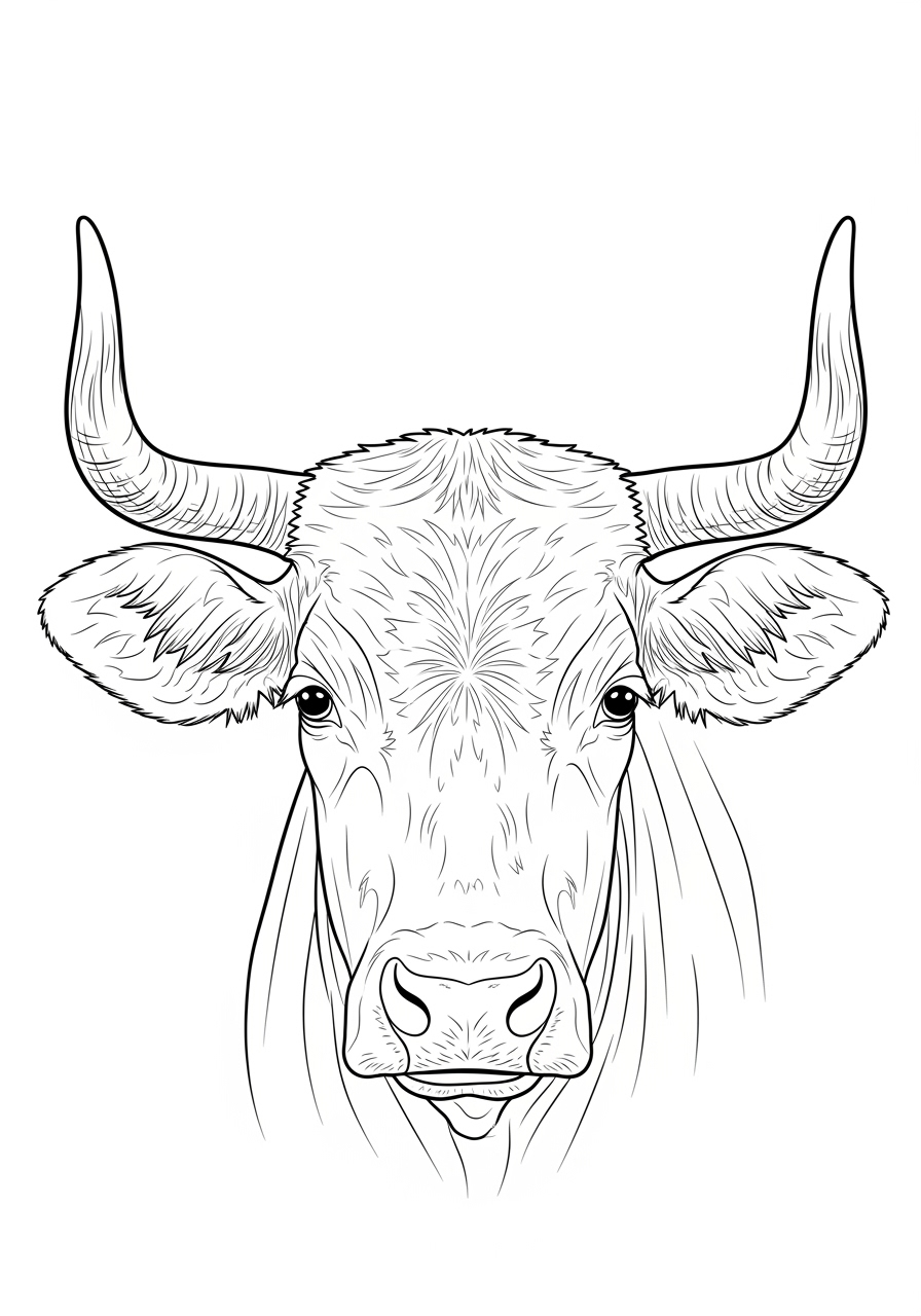 Desenho de Vaca com grandes chifres para colorir