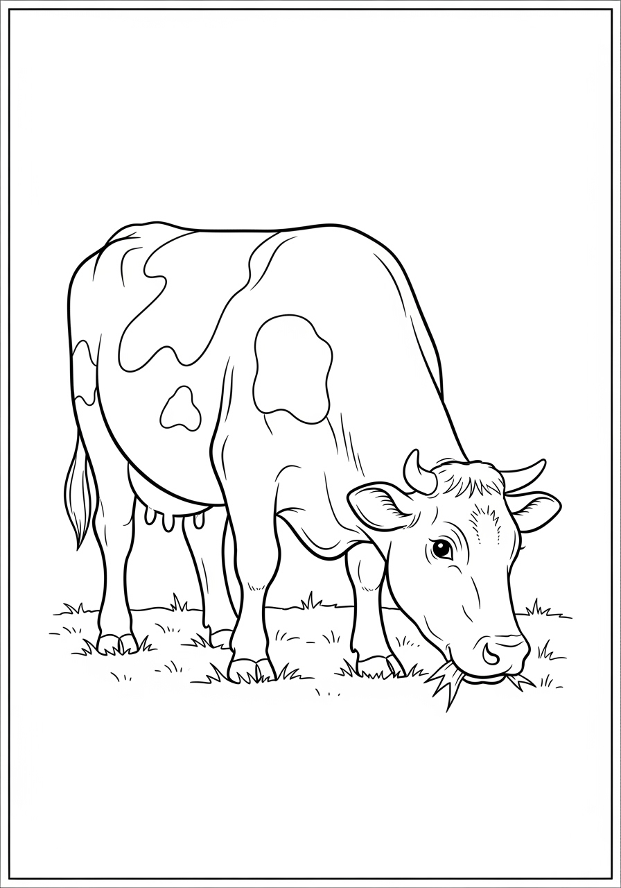 Desenho de Vaca comendo grama em um campo