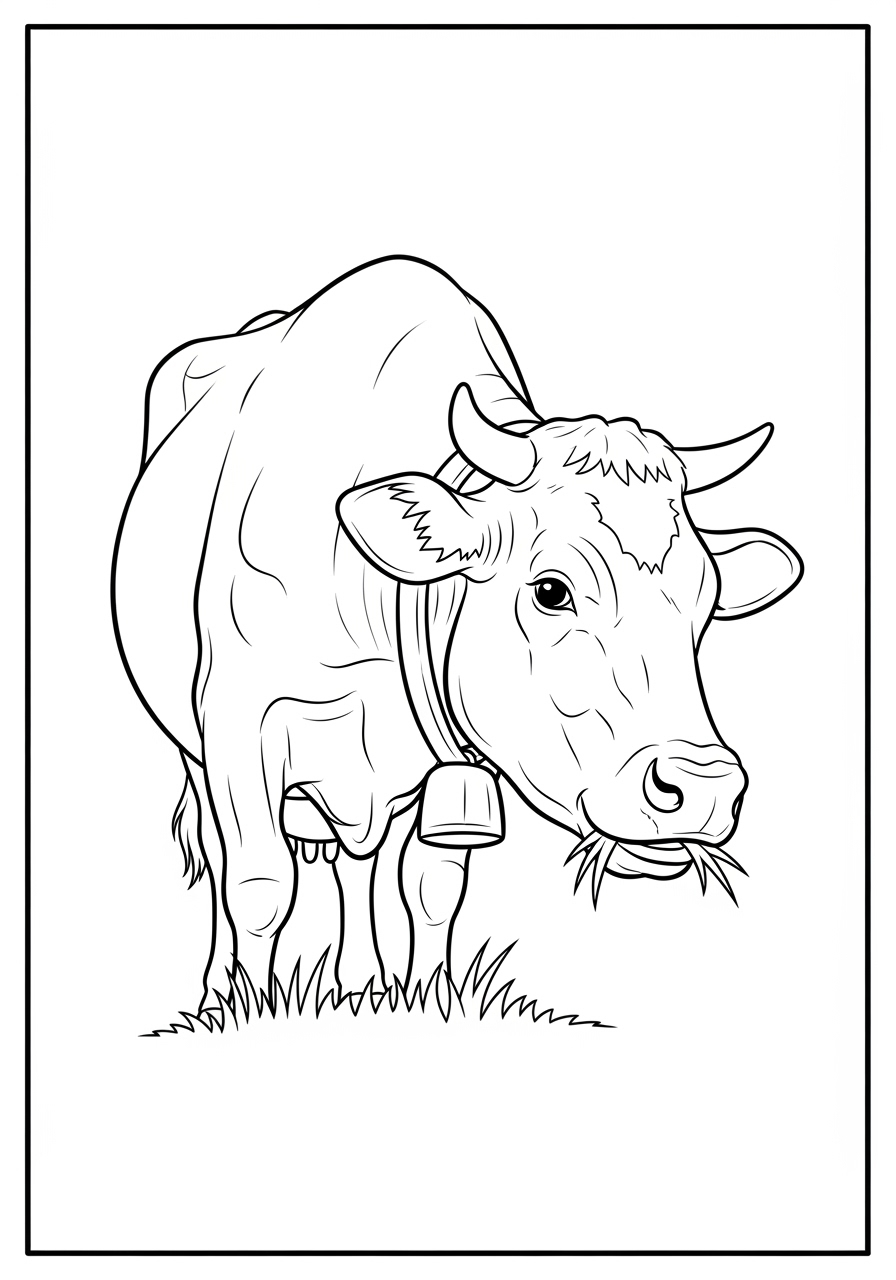 Desenho de Vaca em pé com grama para colorir