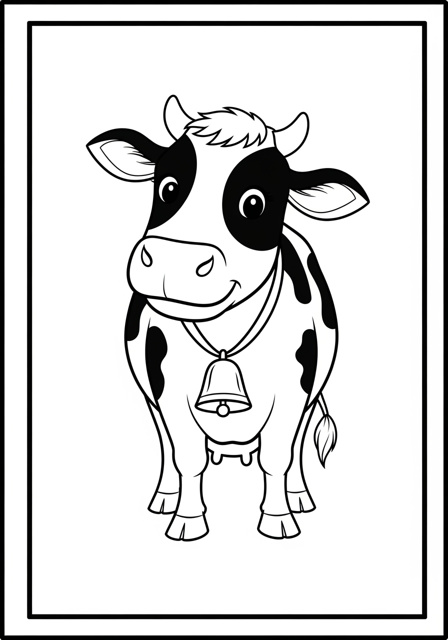Desenho de Vaca sorridente com sino para colorir
