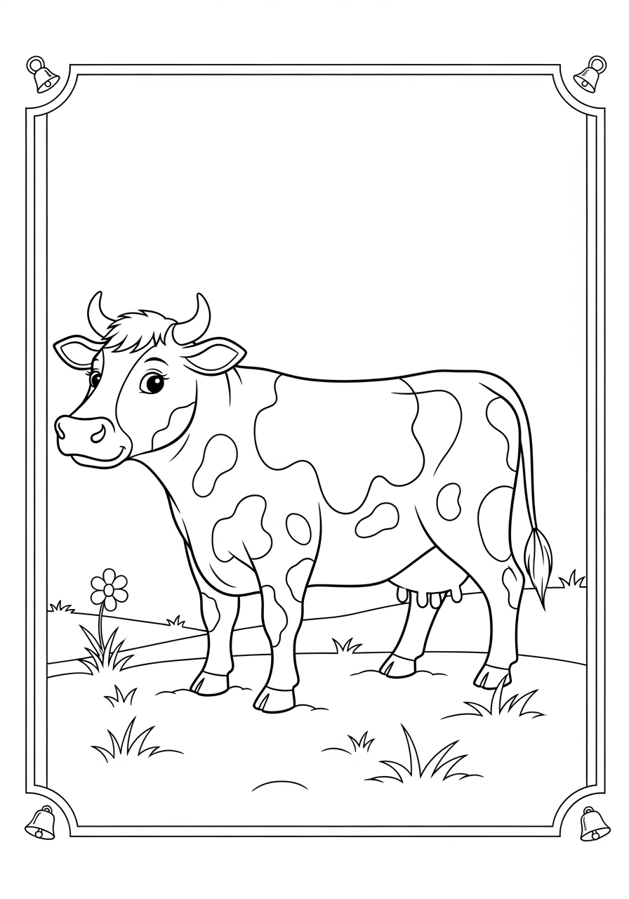 Desenho de Vaca em pé no campo para colorir