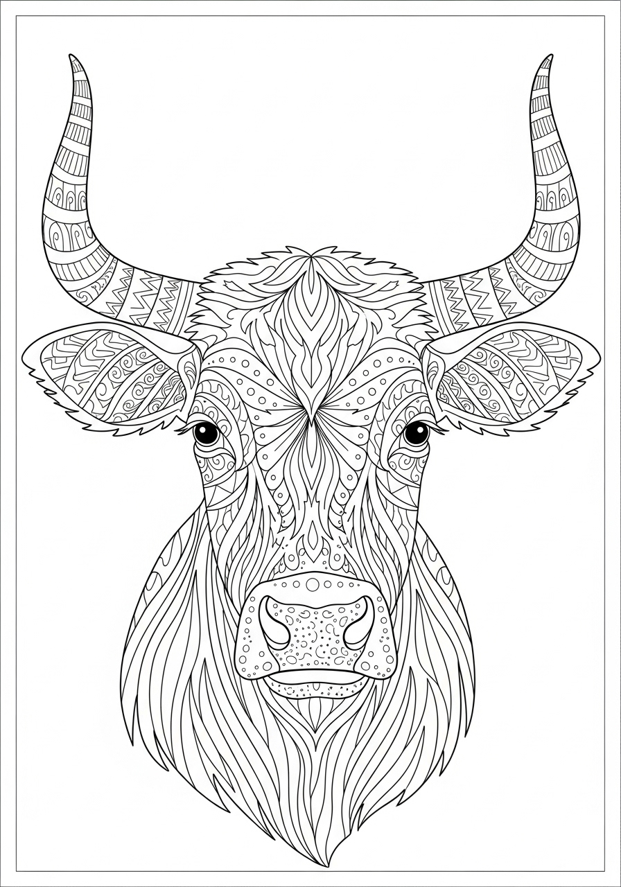 Desenho de Vaca estilizada com padrões intrincados