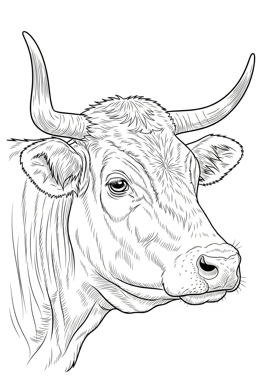 Desenho de Vaca com chifres em traços simples