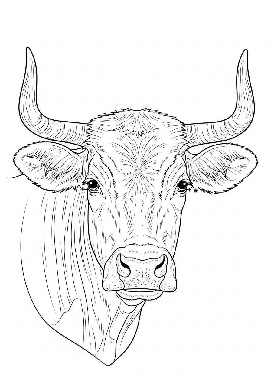 Desenho de Vaca com chifres para colorir