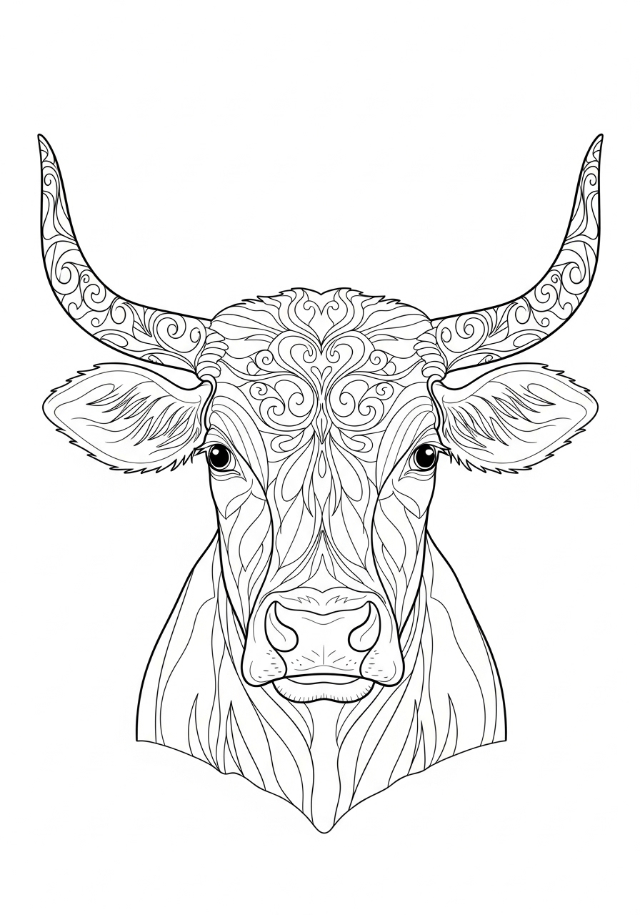 Desenho de Vaca com detalhes intrincados para colorir