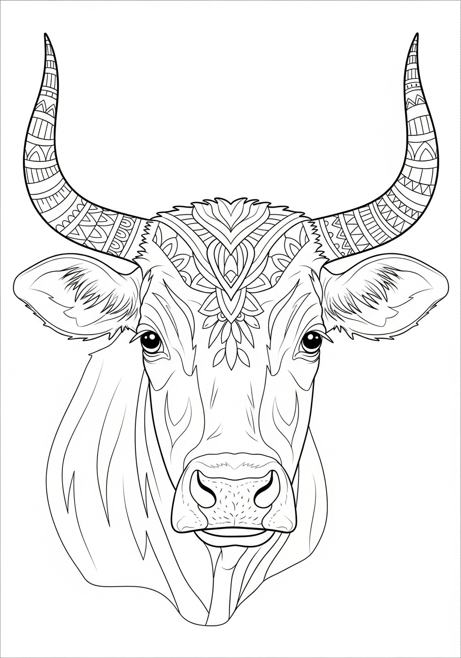 Desenho de Vaca com detalhes para colorir