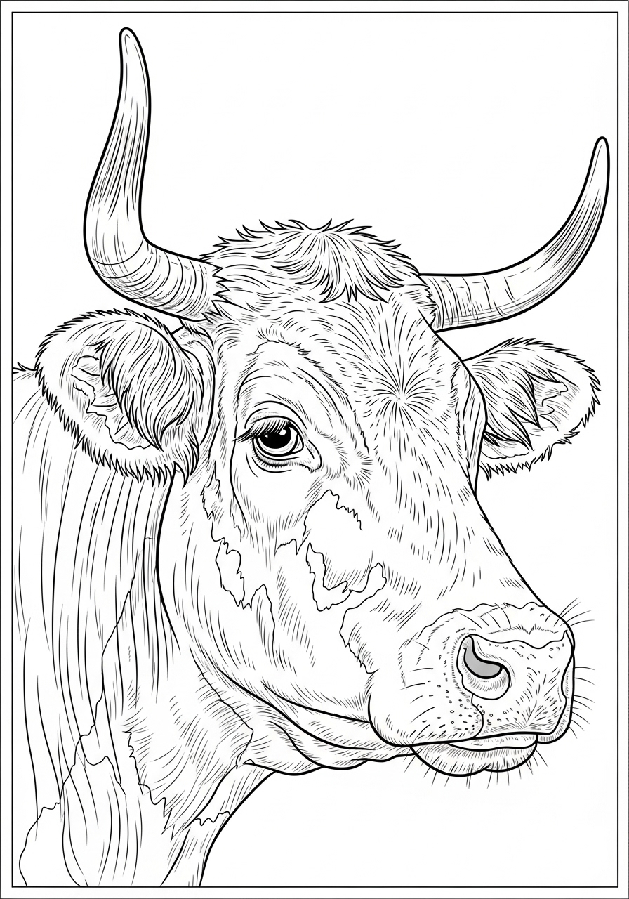 Desenho de Vaca com detalhes para colorir
