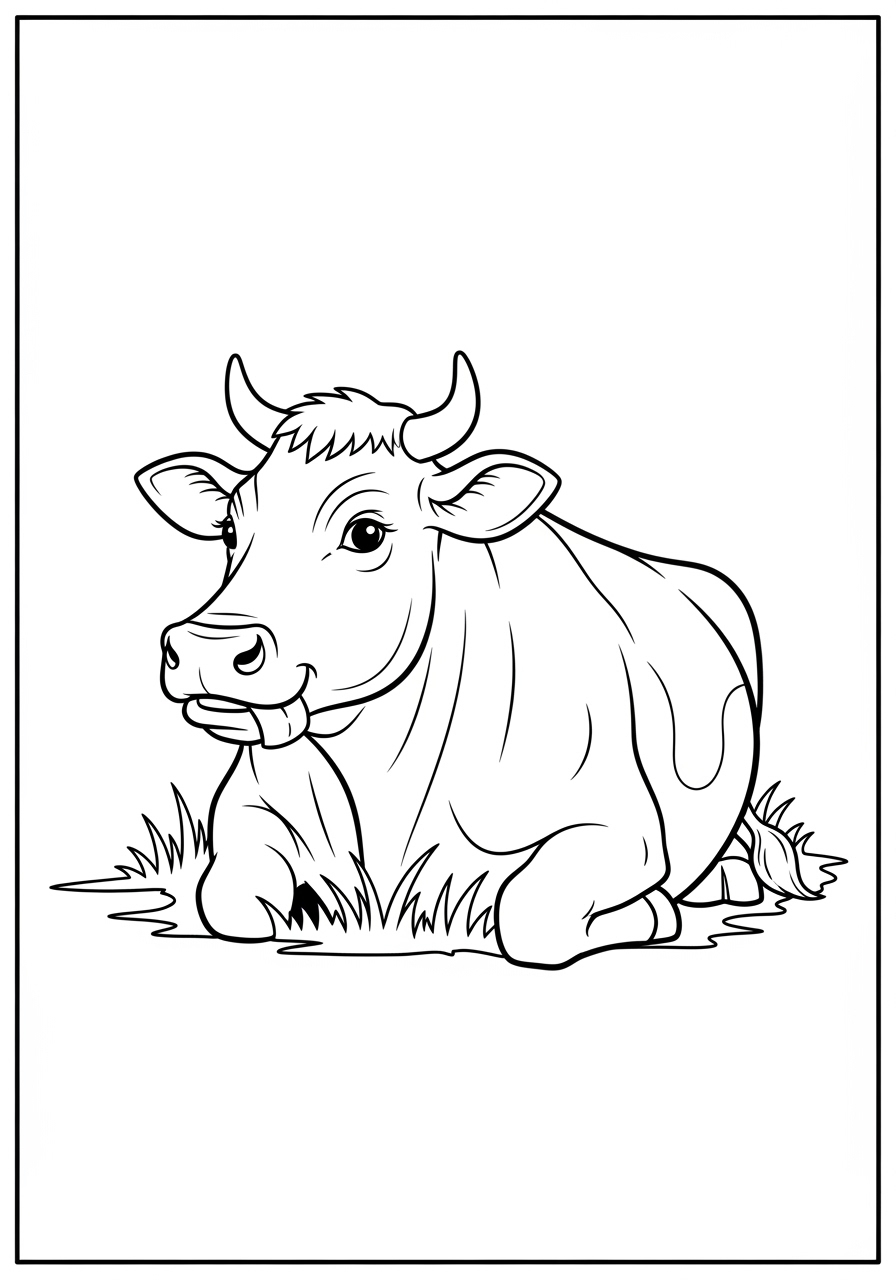 Desenho de Vaca deitada na grama para colorir