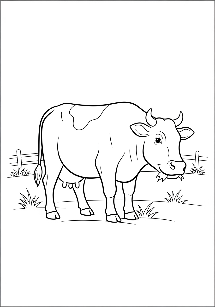 Desenho de Vaca em pé no campo para colorir