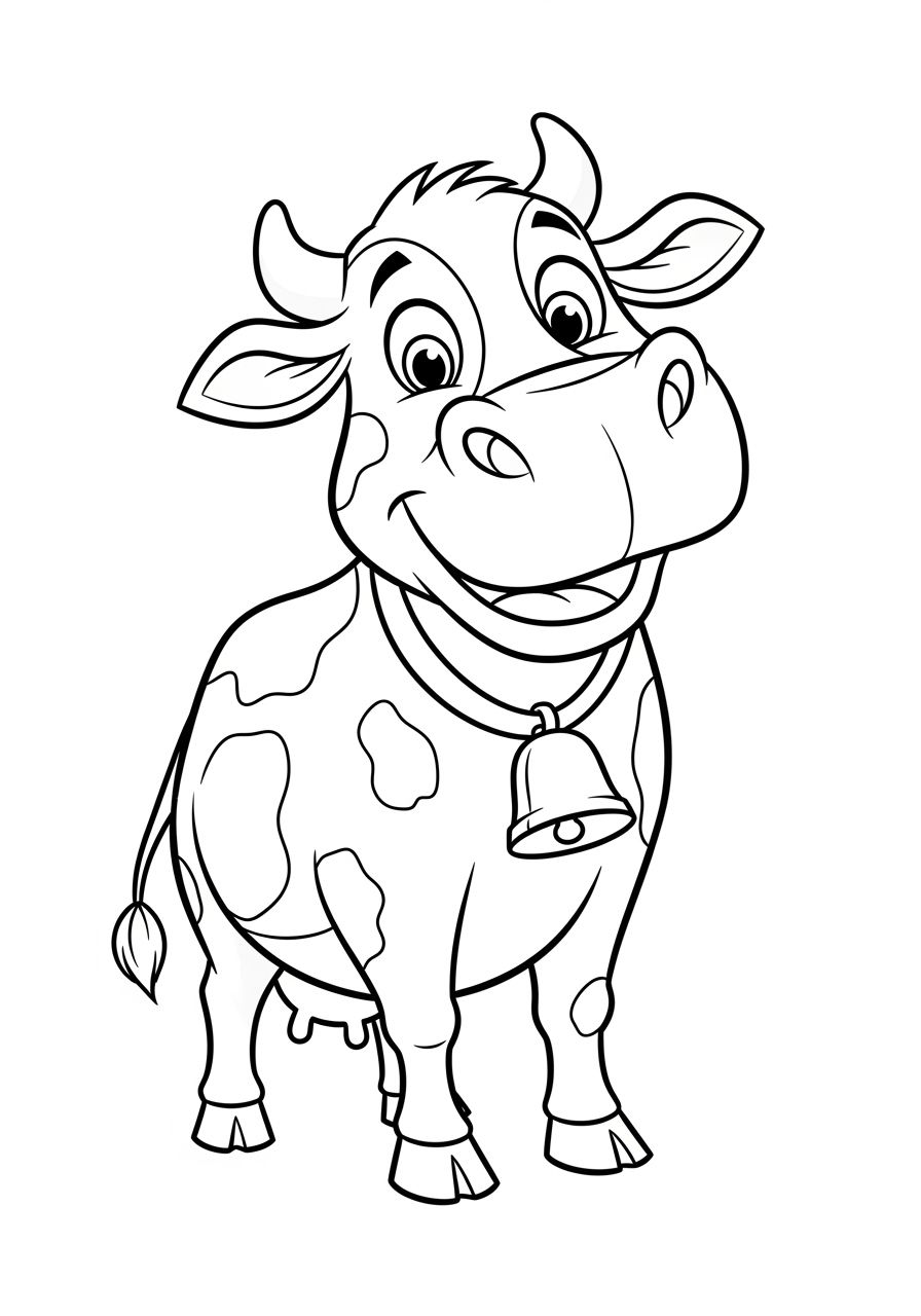 Desenho de Vaca sorridente com campainha para colorir