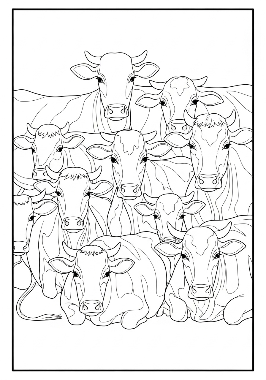 Desenho de Vacas agrupadas em estilo para colorir