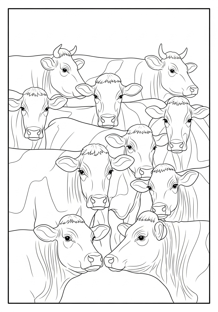Desenho de Vaca com várias vaquinhas para colorir