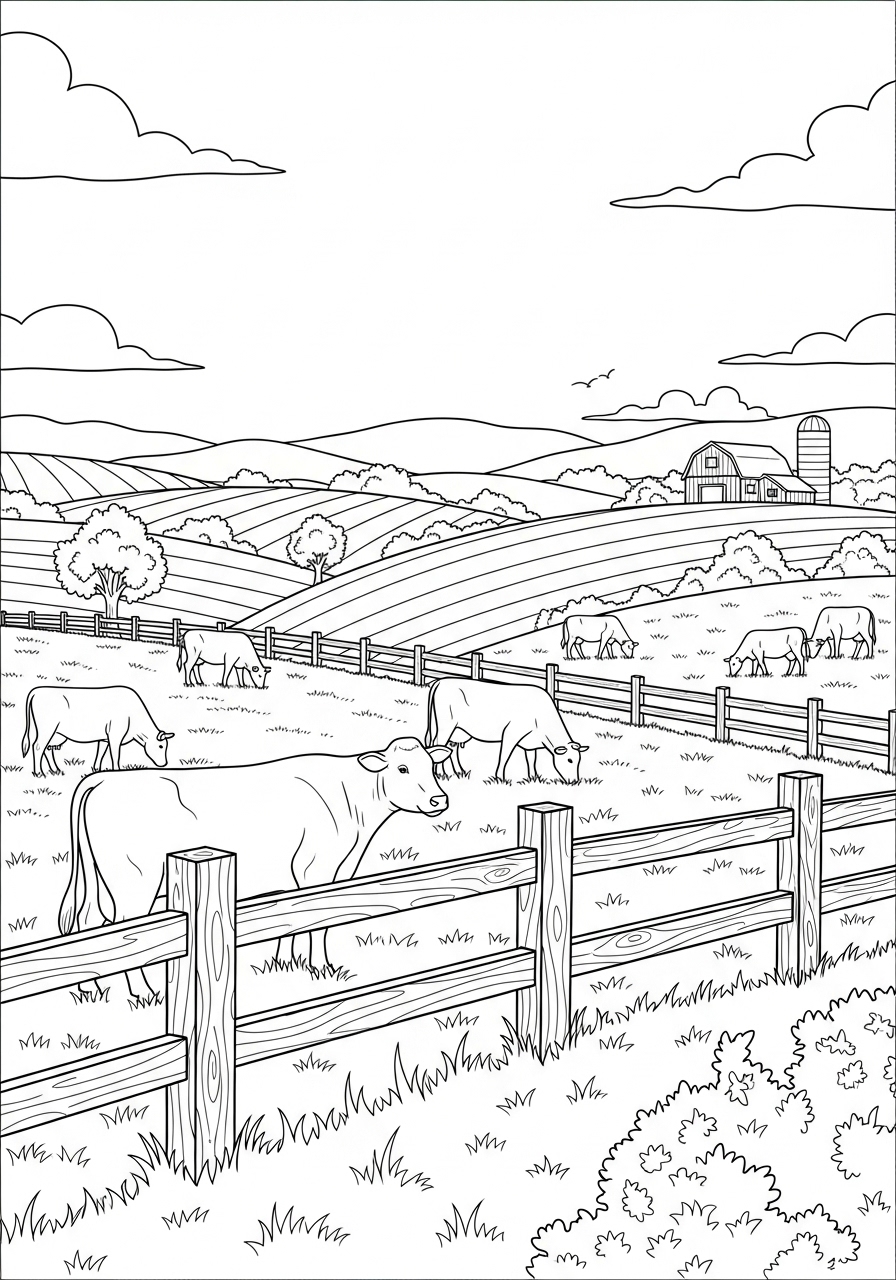 Desenho de Vaca pastando em campo aberto