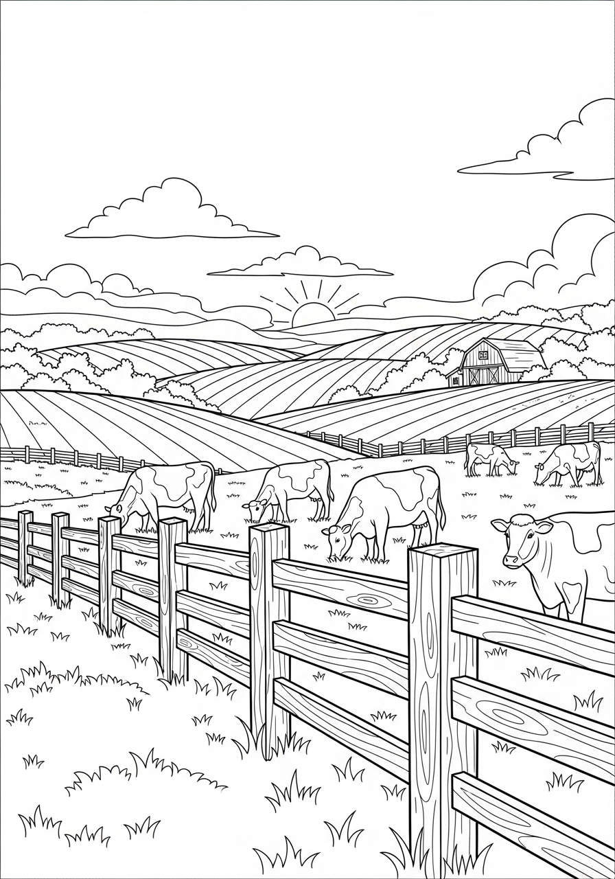 Desenho de Vaca pastando em um campo aberto