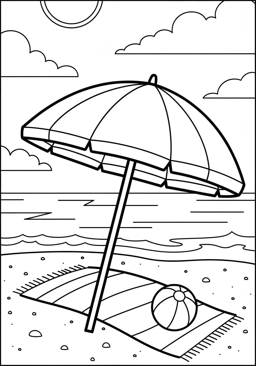Desenho de Verão guarda sol na praia para imprimir e colorir