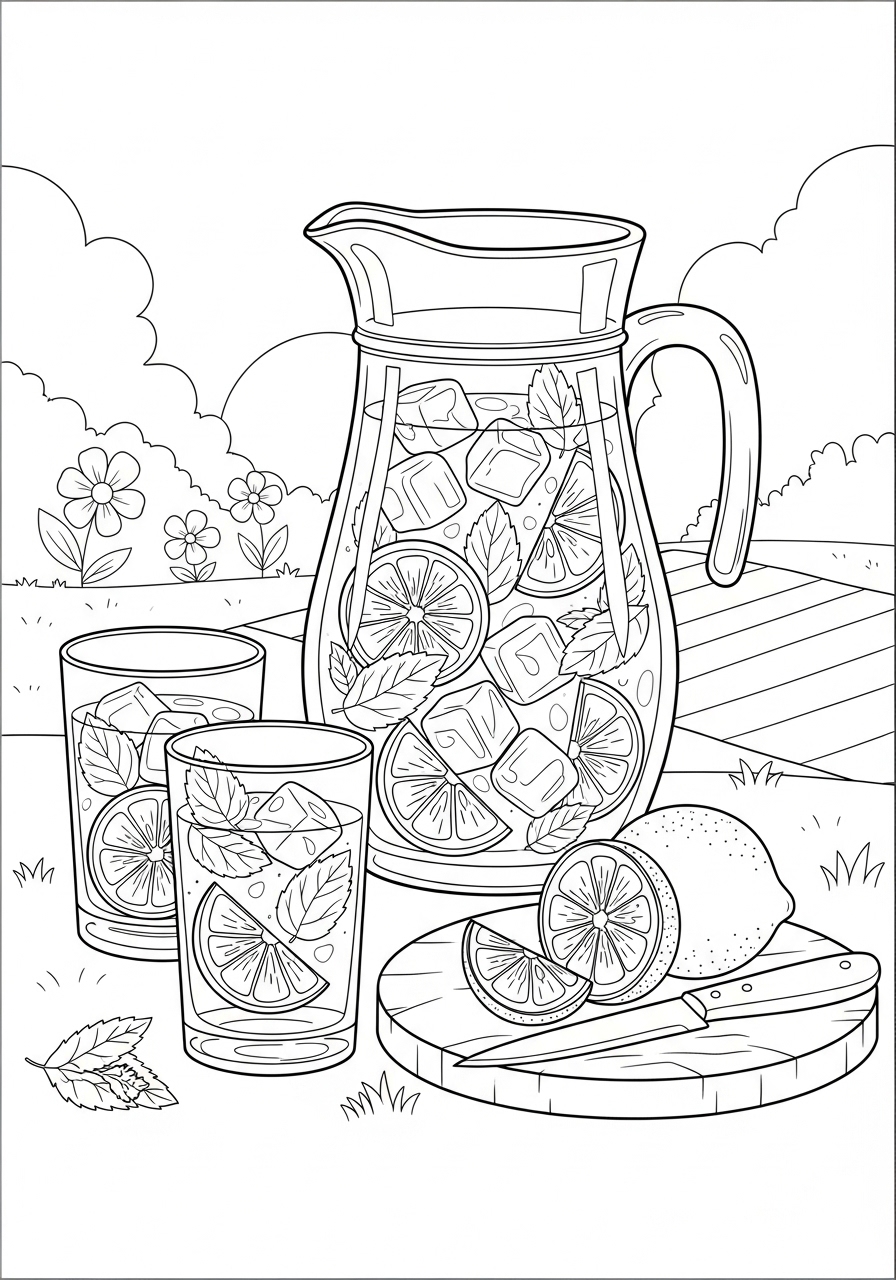 Desenho de Verão jarra de limonada para imprimir e colorir