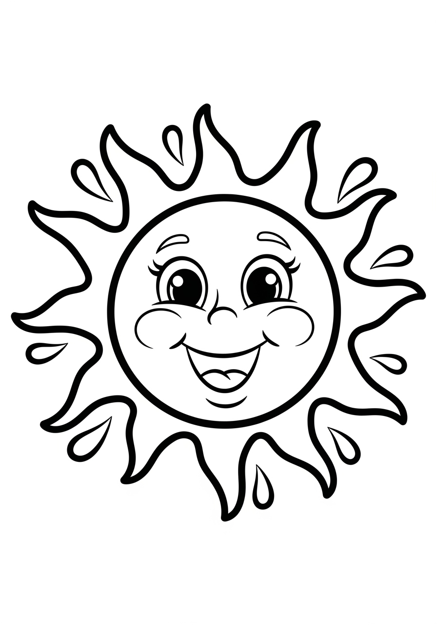 Desenho de Verão sol feliz com rosto para imprimir e colorir