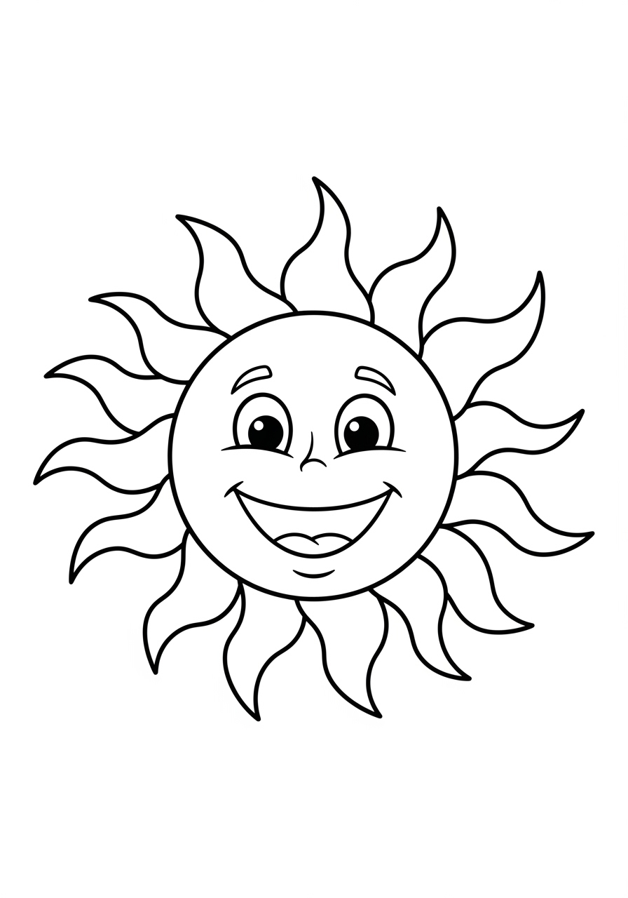 Desenho de Verão sol feliz para imprimir e colorir
