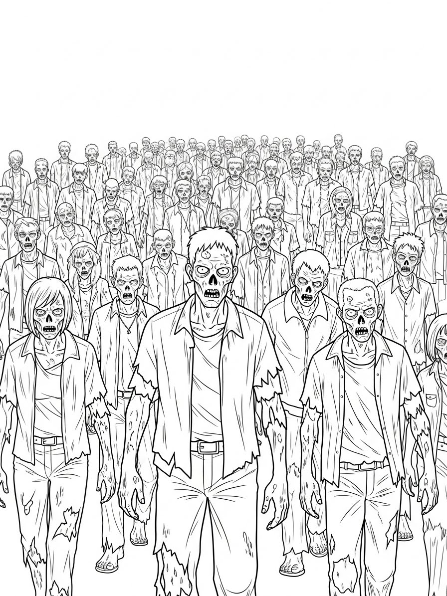 Desenho de Zombi em grupo para colorir