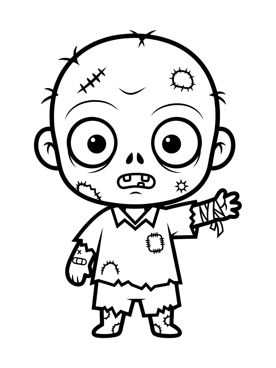 Desenho de Zombi fofo com roupas rasgadas para colorir