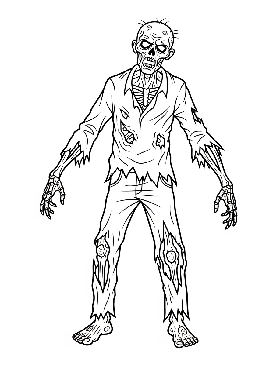 Desenho de Zombi com roupas rasgadas para colorir