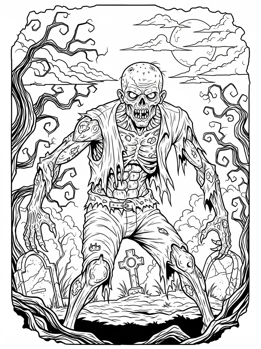Desenho de Zombi assustador para colorir