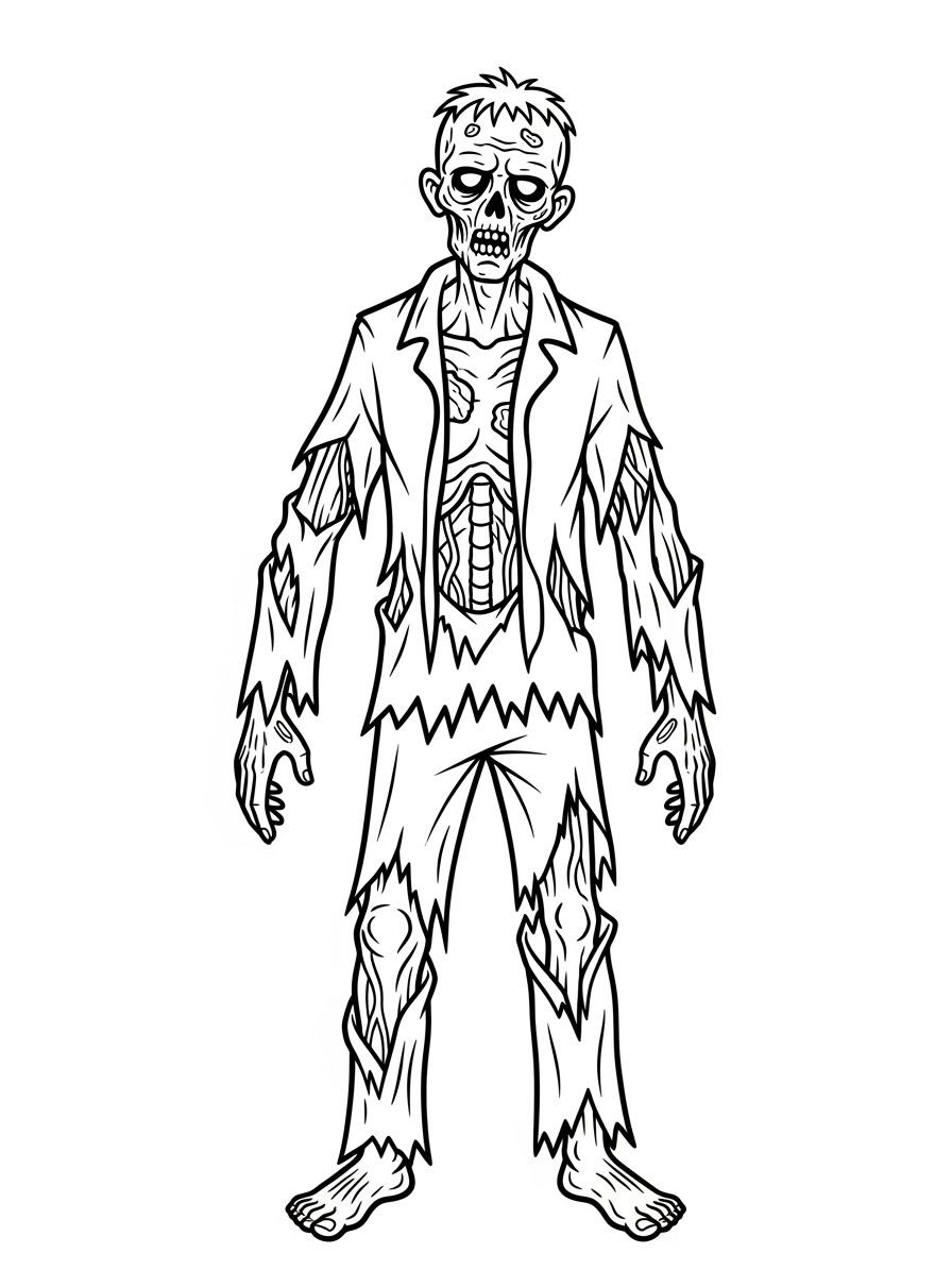 Desenho de Zombi com roupas rasgadas para colorir