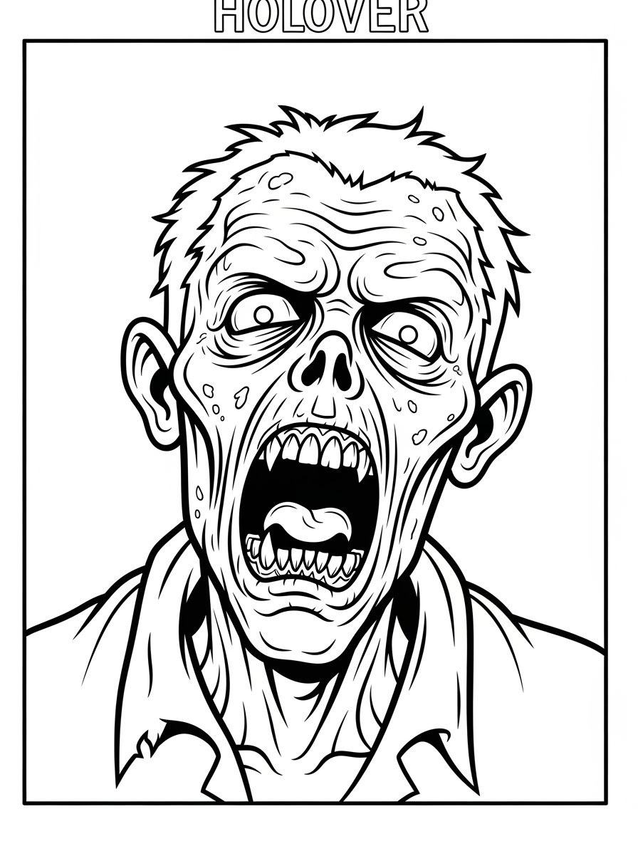 Desenho de Zombi com expressão aterrorizante para colorir