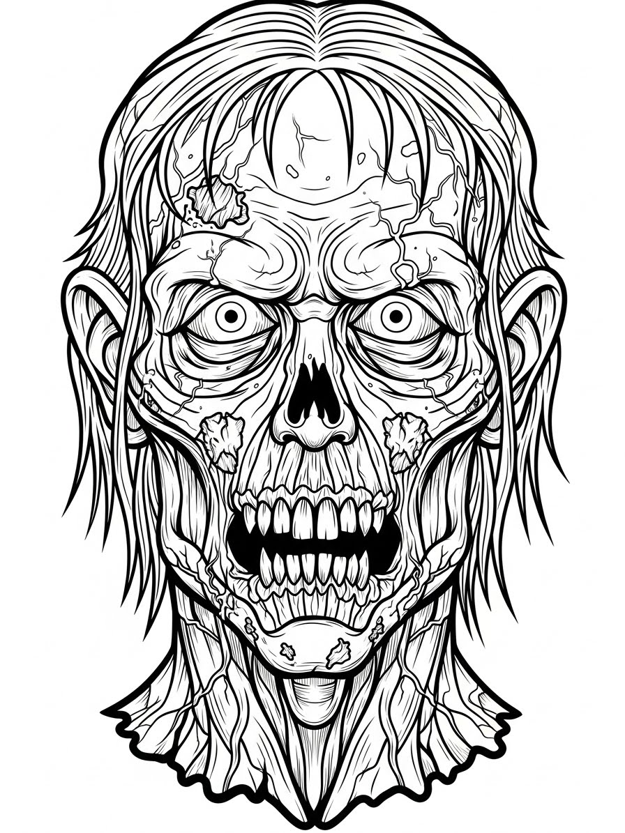 Desenho de Zombi com rosto assustador para colorir