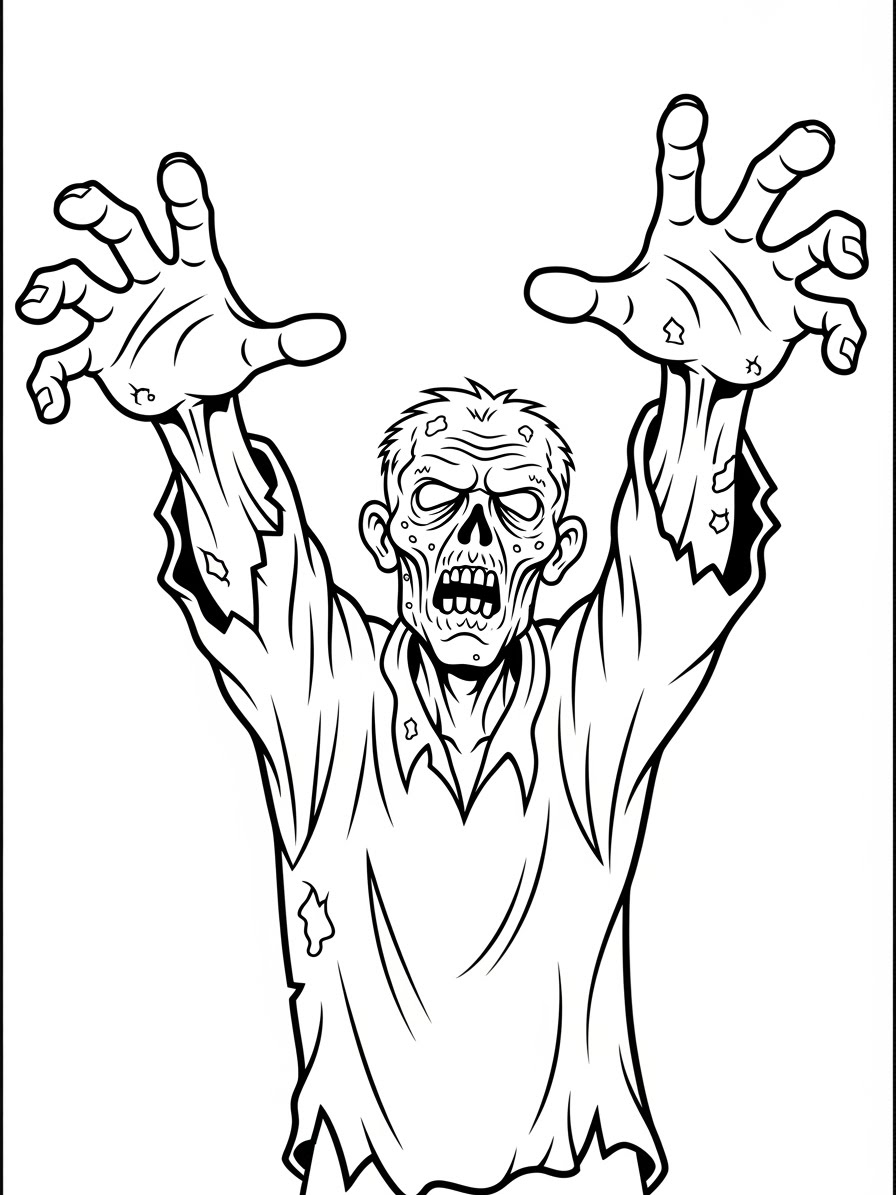 Desenho de Zombi assustador com braços estendidos para colorir
