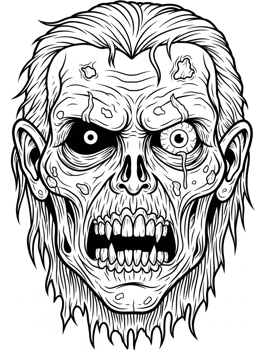 Desenho de Zombi com rosto detalhado para colorir