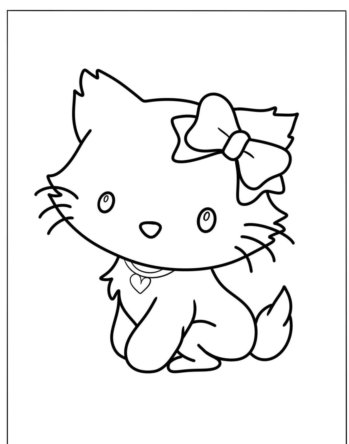 Desenho de gato kawaii com laço para colorir
