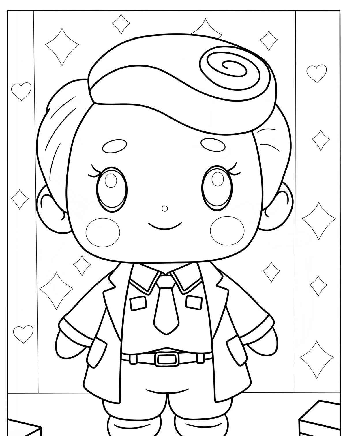 Desenho kawaii de um menino sorridente para colorir