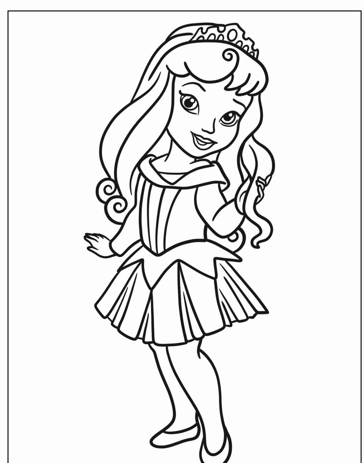 Desenho de princesa com vestido e cabelo longo para colorir