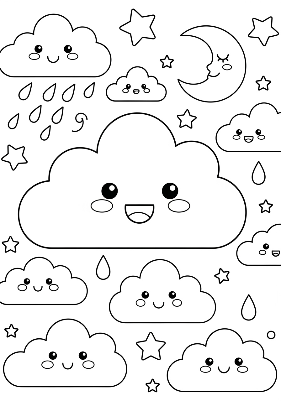 Desenho de Nuvens e Estrelas para colorir