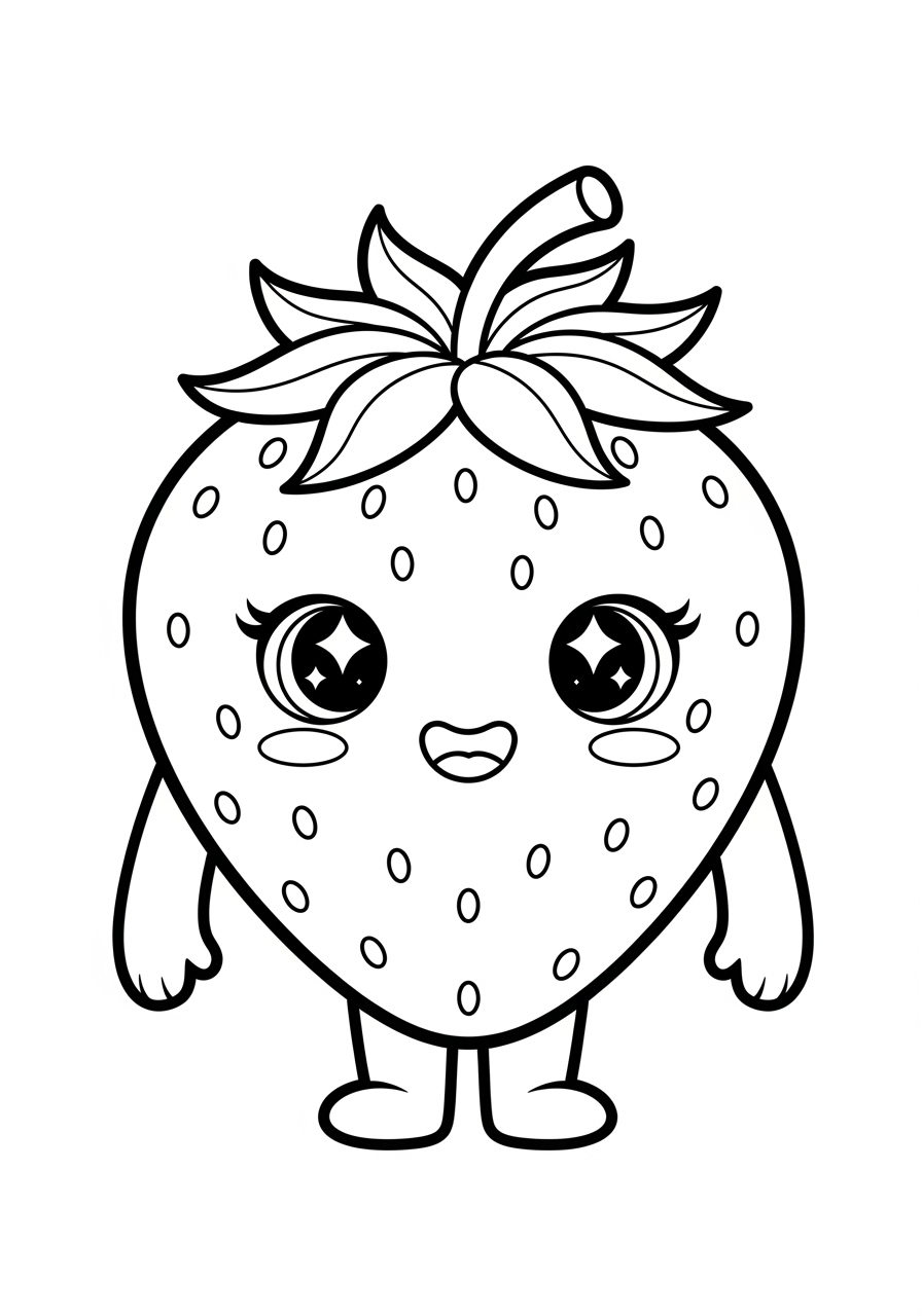 Desenho de Morango kawaii com olhos grandes e sorridente