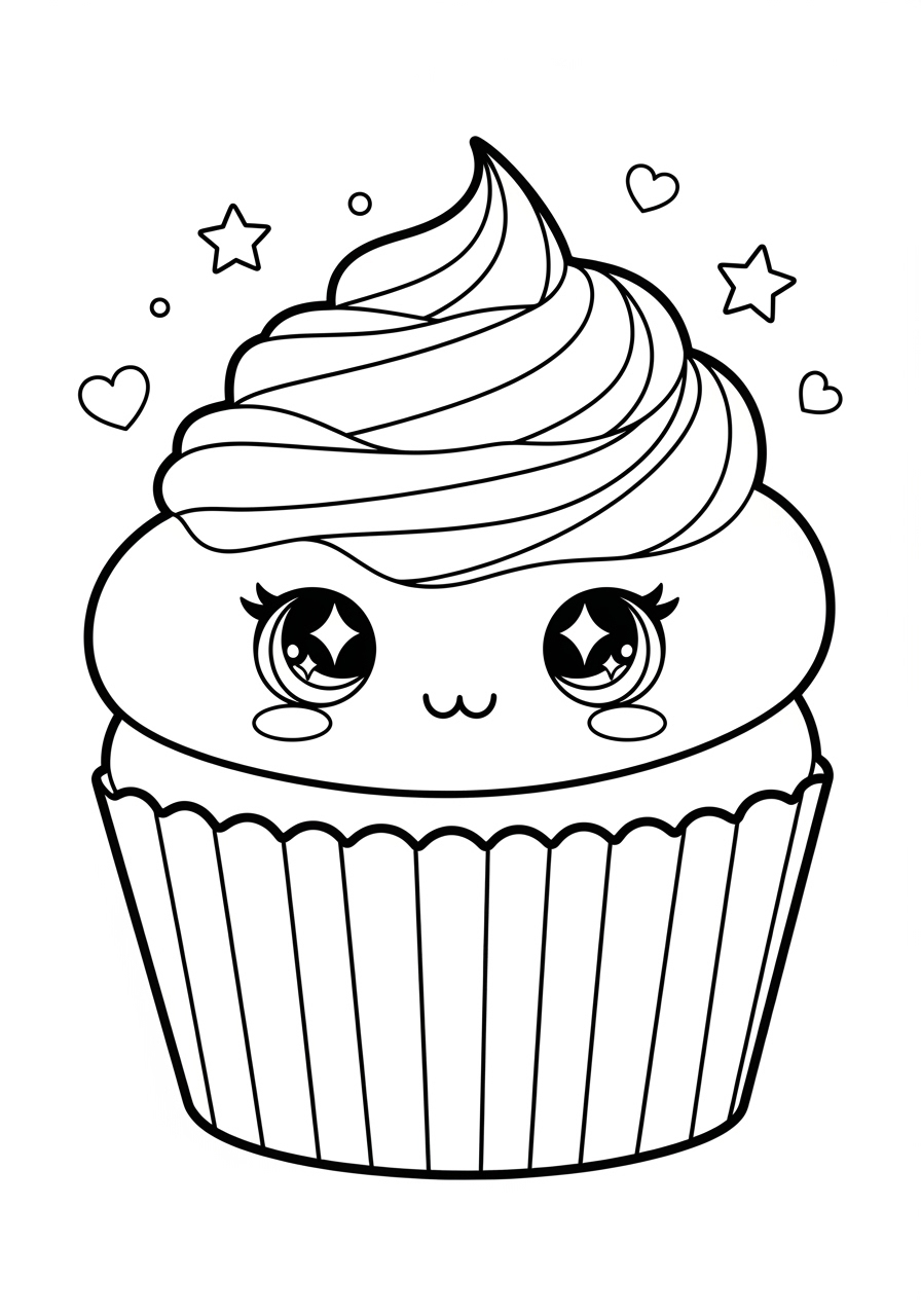 Desenho kawaii de cupcake fofinho para colorir