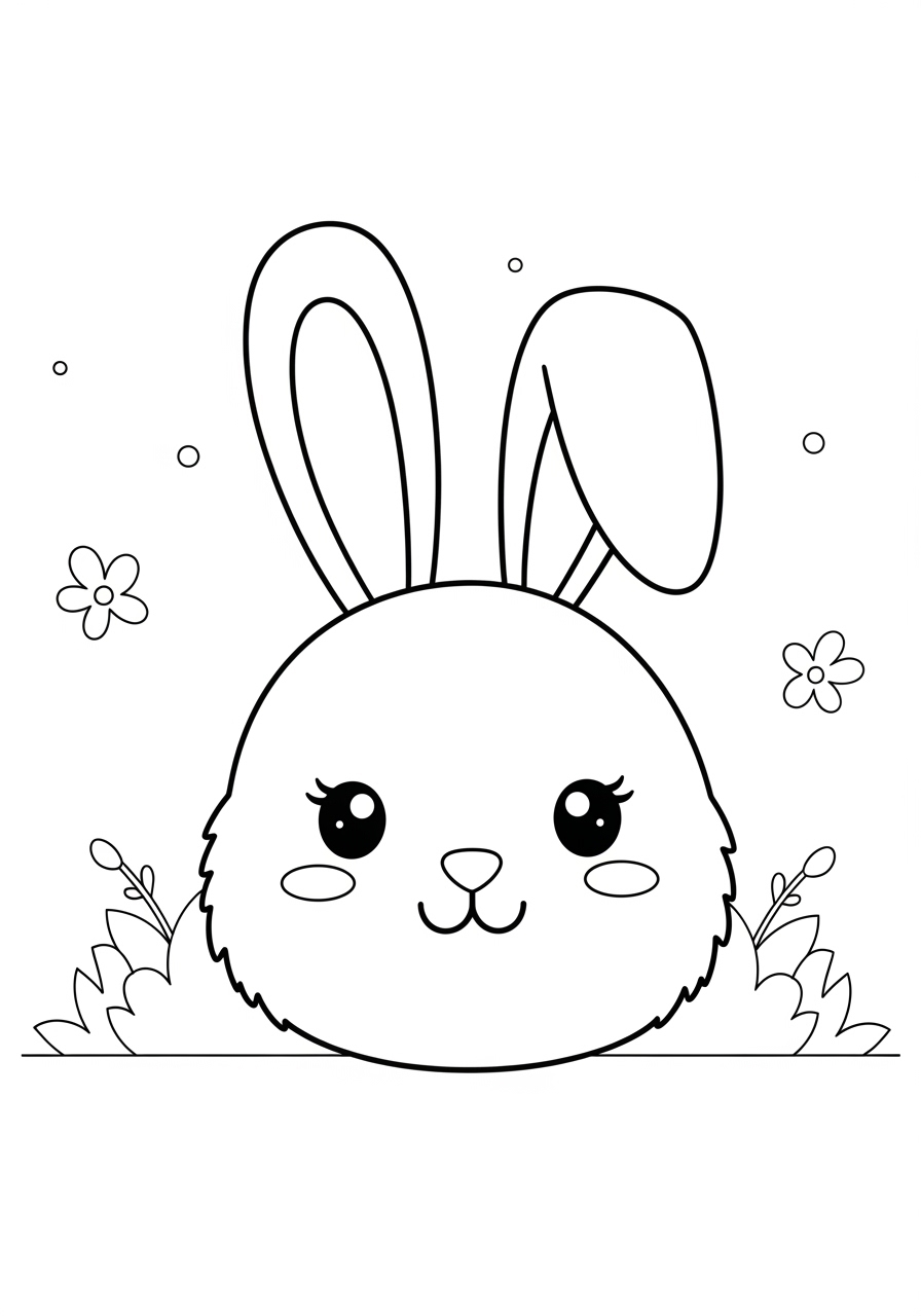 Desenho de Coelho com flores para colorir