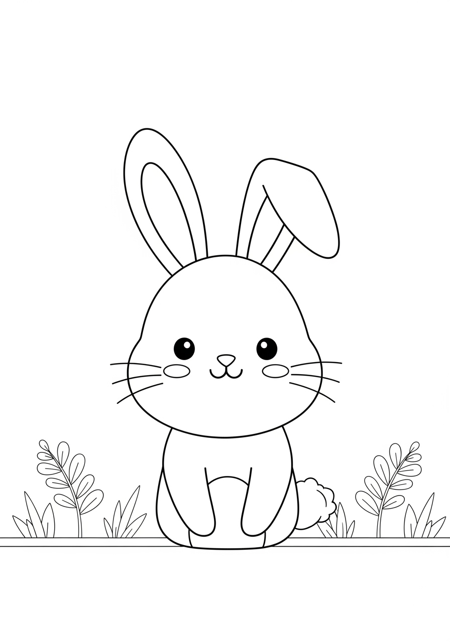 Desenho de Coelho fofo rodeado por folhas para colorir