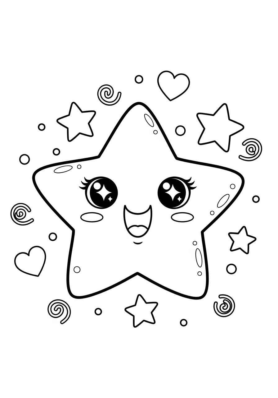 Desenho de estrela kawaii com olhos brilhantes