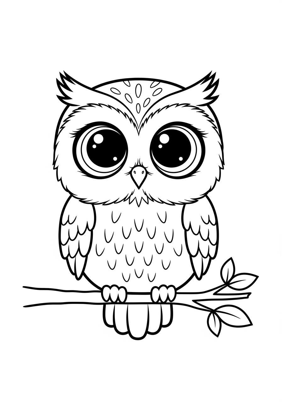 Desenho de Coruja kawaii pronta para colorir